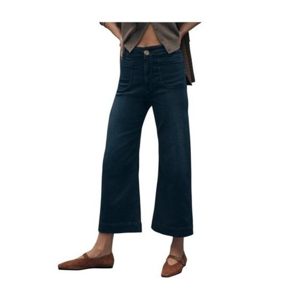 Maeve Anthropologie Colette Crop Wide-Leg Citroen‎ Dark Denim Jeans 27